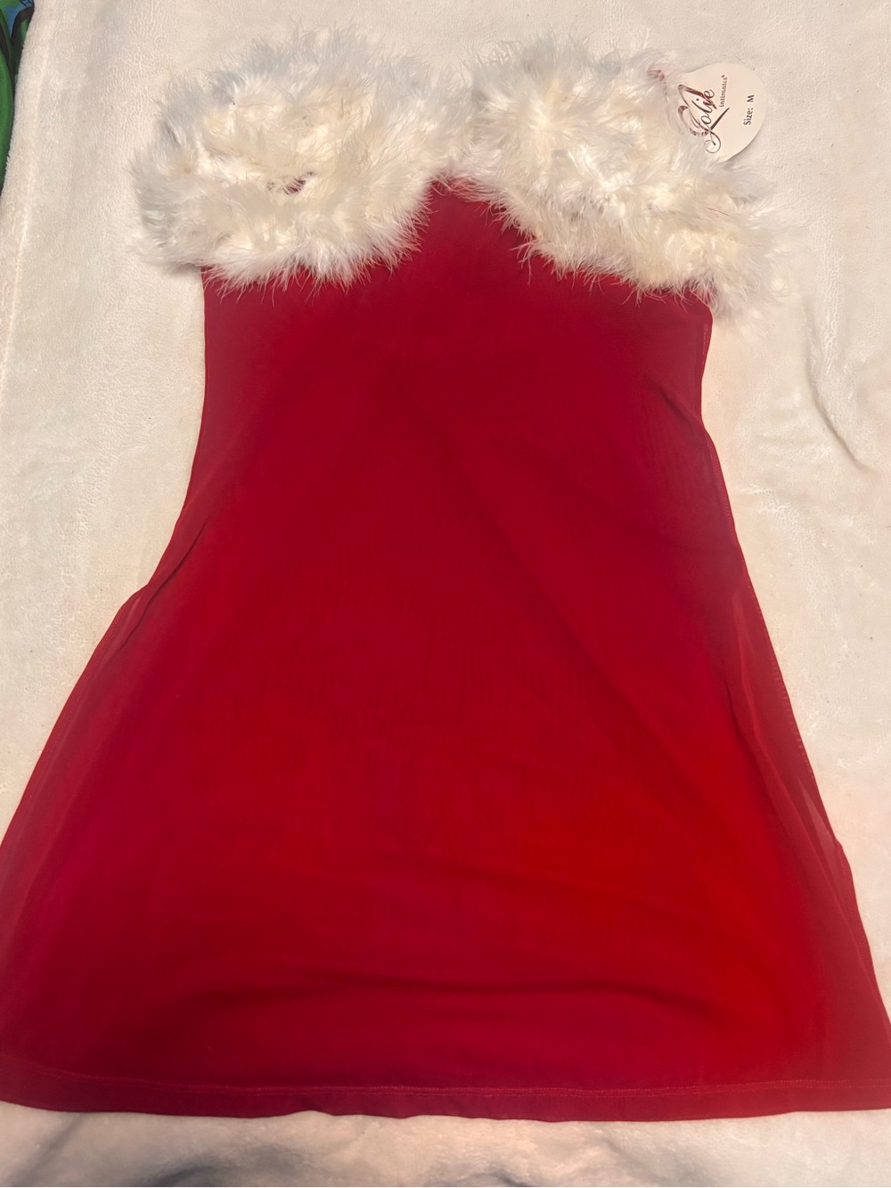 Red Faux-Fur Trim Holiday sexy night gown with panties size M